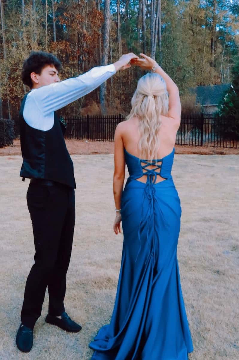 Blue Ruched Keyhole Mermaid Long Prom Dress