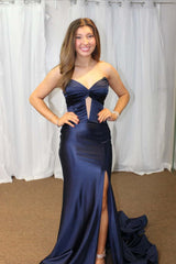 Strapless Fuchsia Ruched Keyhole Fitted Long Dress