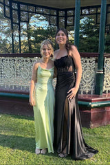 Strapless Hot Pink Sheer Appliques Satin Fitted Prom Dress