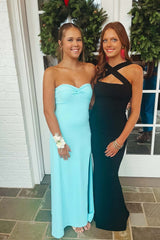 Blue Sweetheart Ruced Fitted Long Maxi Dress