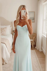 Blue Sweetheart Ruced Fitted Long Maxi Dress