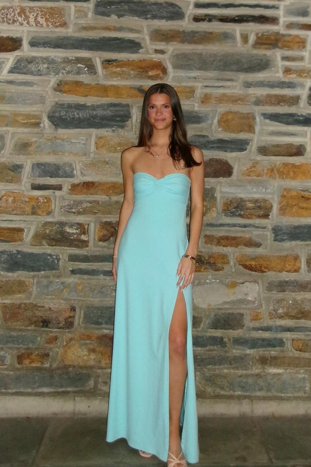 Blue Sweetheart Ruced Fitted Long Maxi Dress