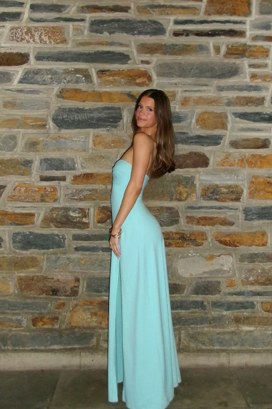 Blue Sweetheart Ruced Fitted Long Maxi Dress