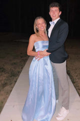 Strapless Light Blue Satin A-line Formal Dress