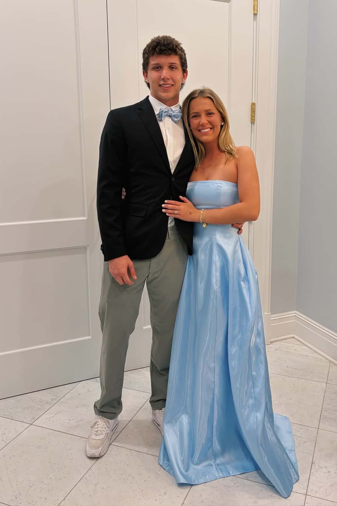 Strapless Light Blue Satin A-line Formal Dress