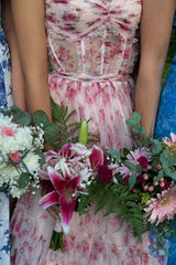 Floral Corset A-line Tulle Ruffle Prom Dress