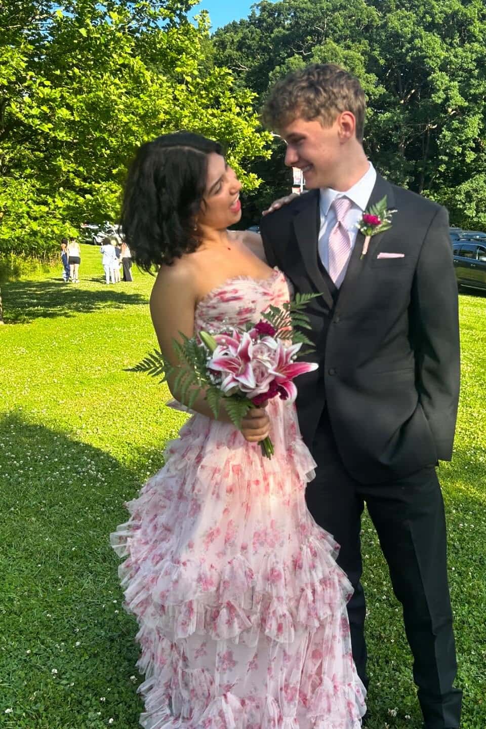 Floral Corset A-line Tulle Ruffle Prom Dress