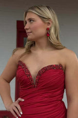 Red Taffeta Mermaid Ruffle Long Prom Gown
