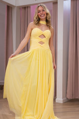 Light Blue Keyholes Pleated A-line Prom Dress