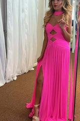 Light Blue Keyholes Pleated A-line Prom Dress