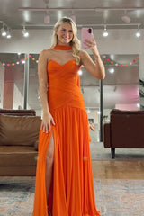 Yellow Ruched Chiffon Fitted Prom Dress