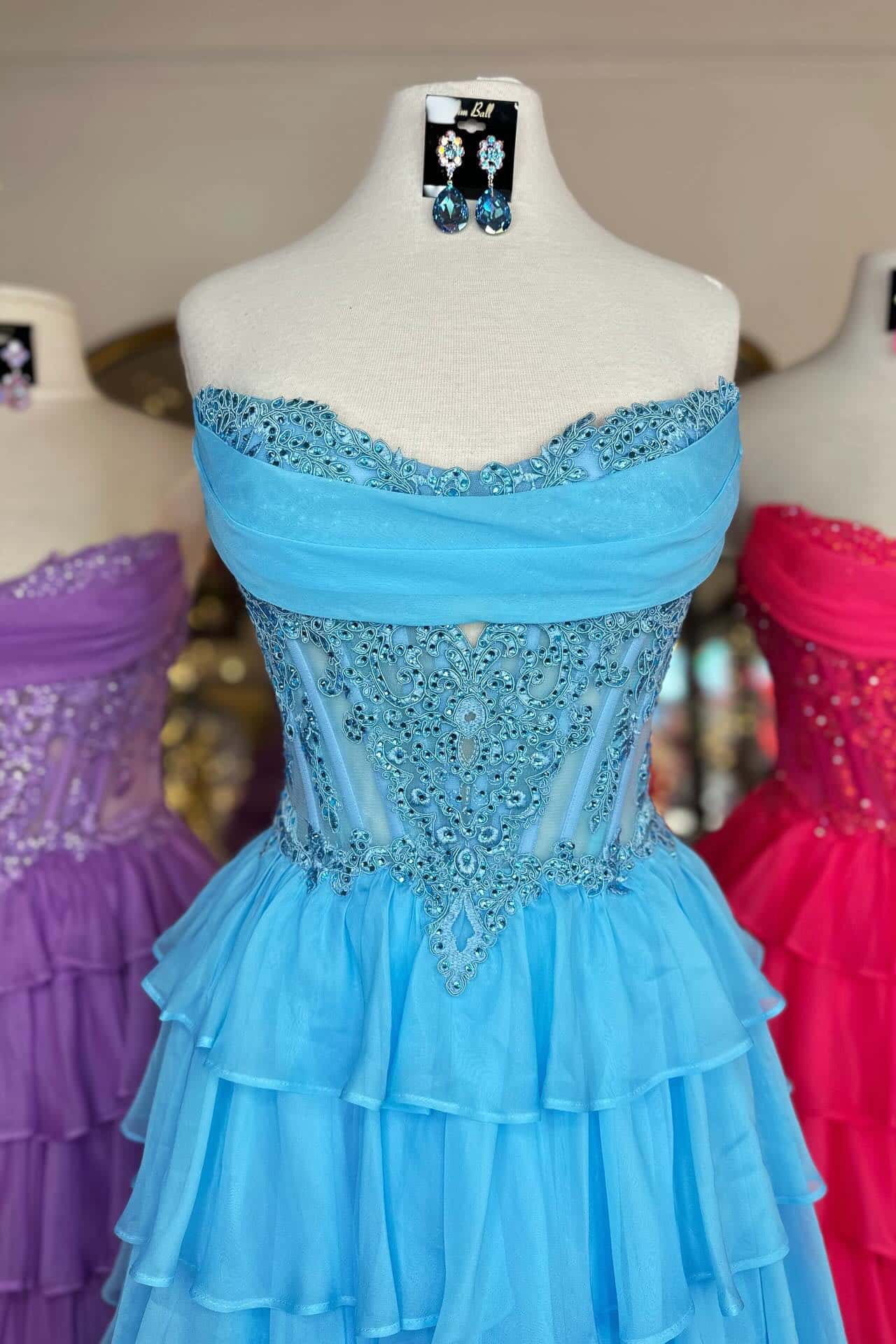 Strapless Appliques Ruffle A-line Prom Dress