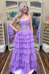 Strapless Appliques Ruffle A-line Prom Dress