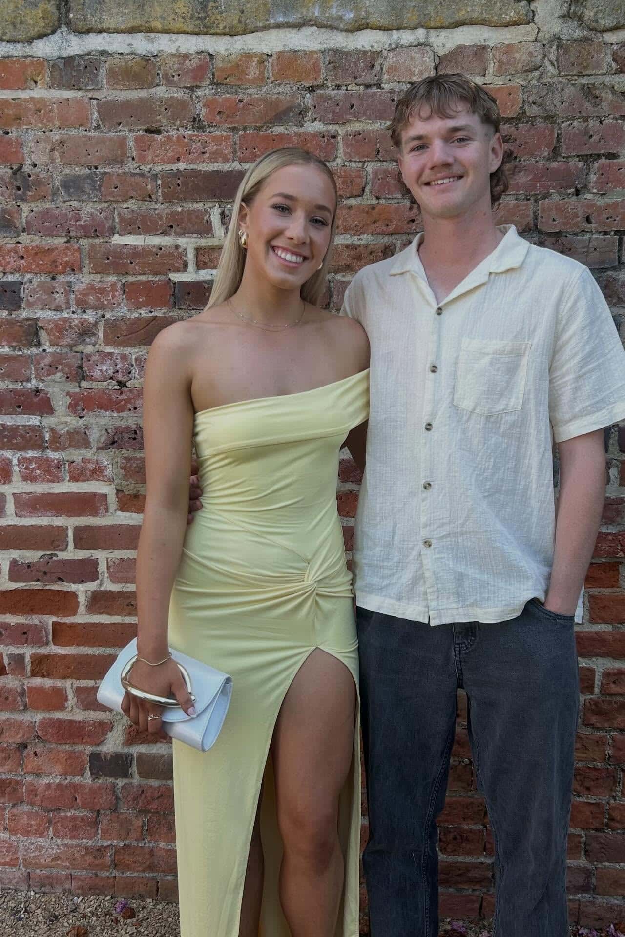 One Shoulder Yellow Twist Fitted Prom Dress