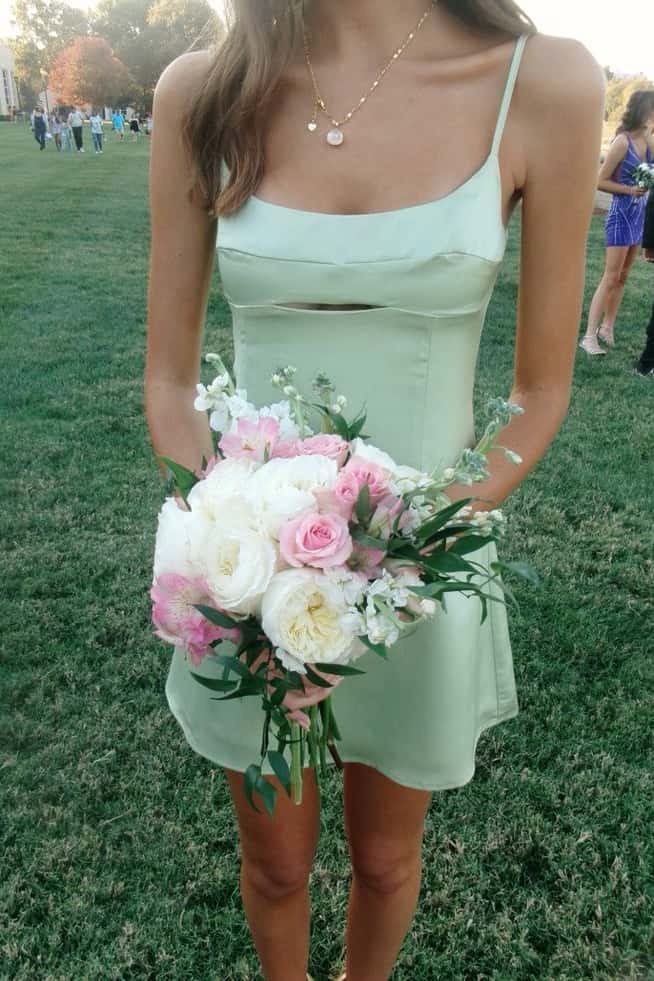 Sage Satin Spaghetti Straps Short Dress