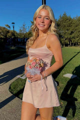 Sage Satin Spaghetti Straps Short Dress