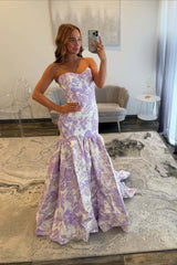 Lavender Jacquard Sweetheart Mermaid Prom Dress