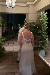 White Satin V-Neck A-Line Party Dress