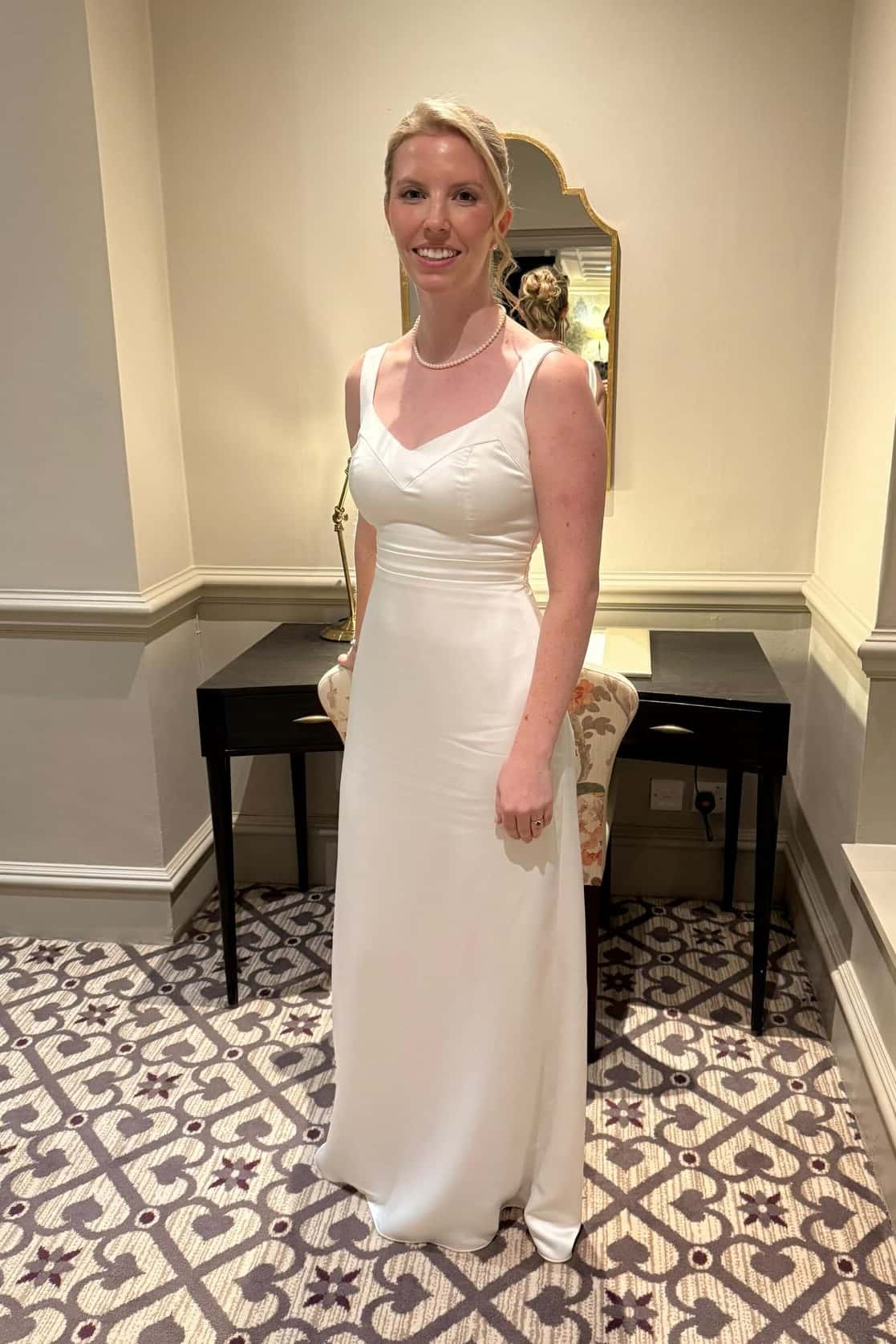White Satin V-Neck A-Line Party Dress