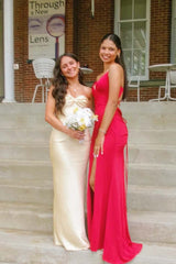 Sweetheart Yellow Satin Ruched Fitted Long Dress