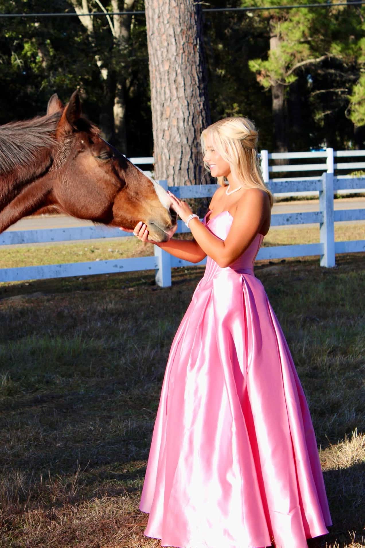 Rosette Pink Satin A-line Prom Gown