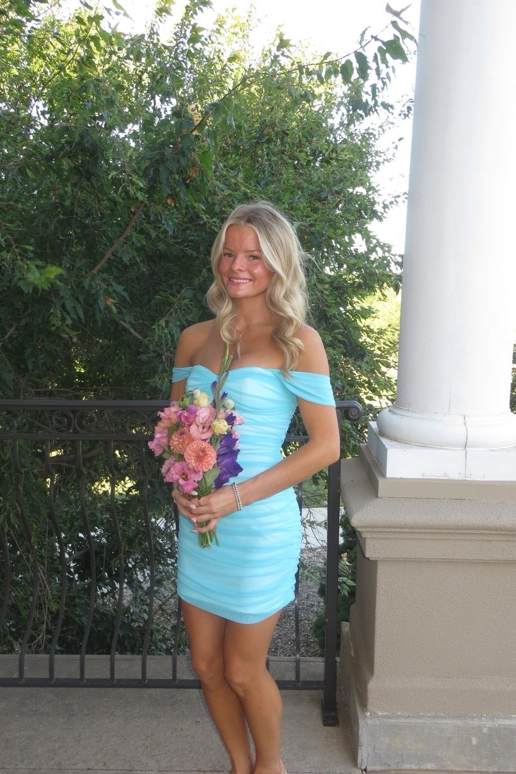 Off the Shoulder Hot Pink Ruched Tight Dress