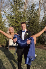 Keyholes Light Blue Strapless Fitted Long Prom Dress