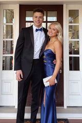 Keyholes Light Blue Strapless Fitted Long Prom Dress