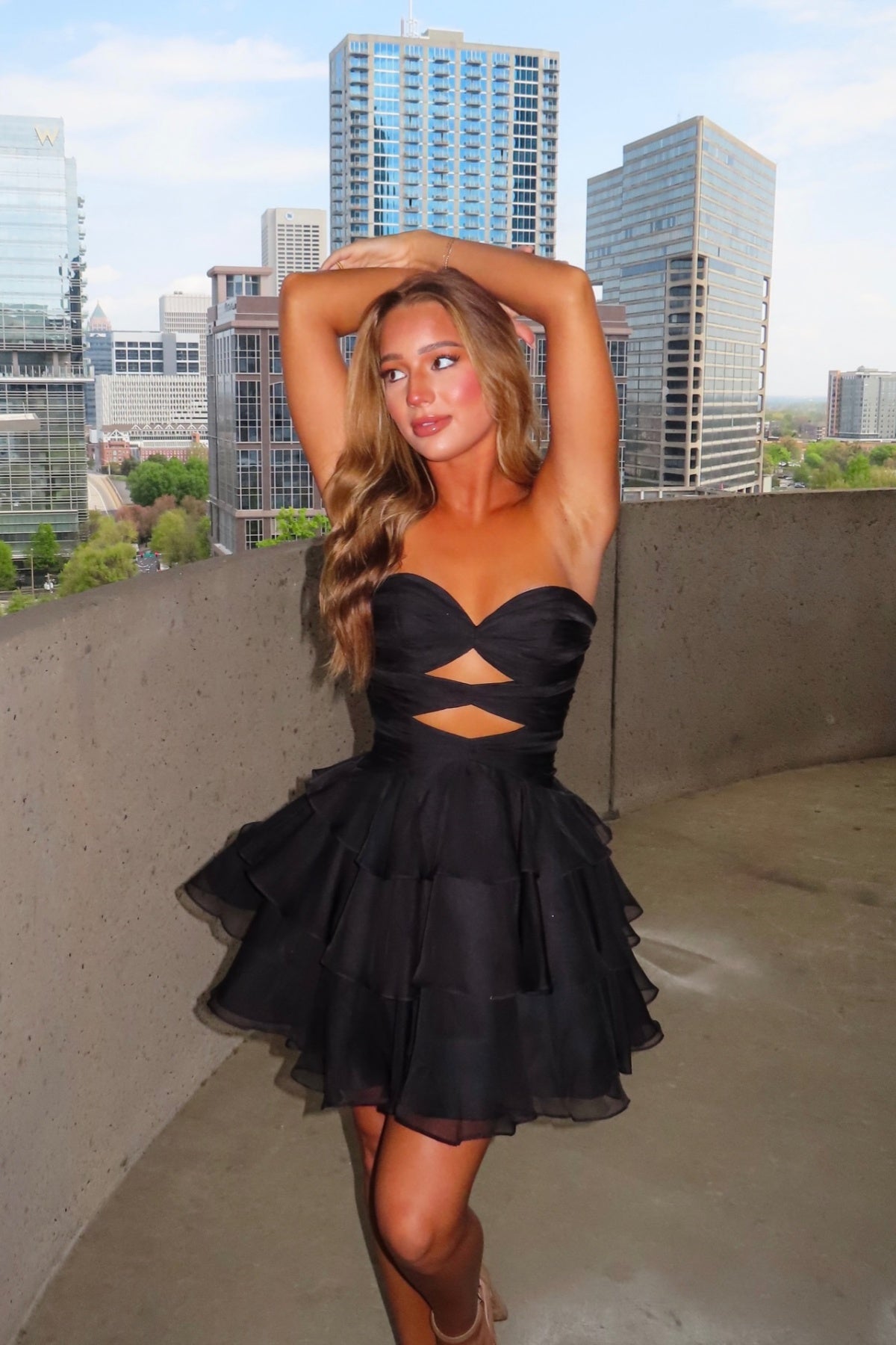Black Corset Tiered Ruffle Mini Dress