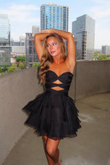 Black Corset Tiered Ruffle Mini Dress