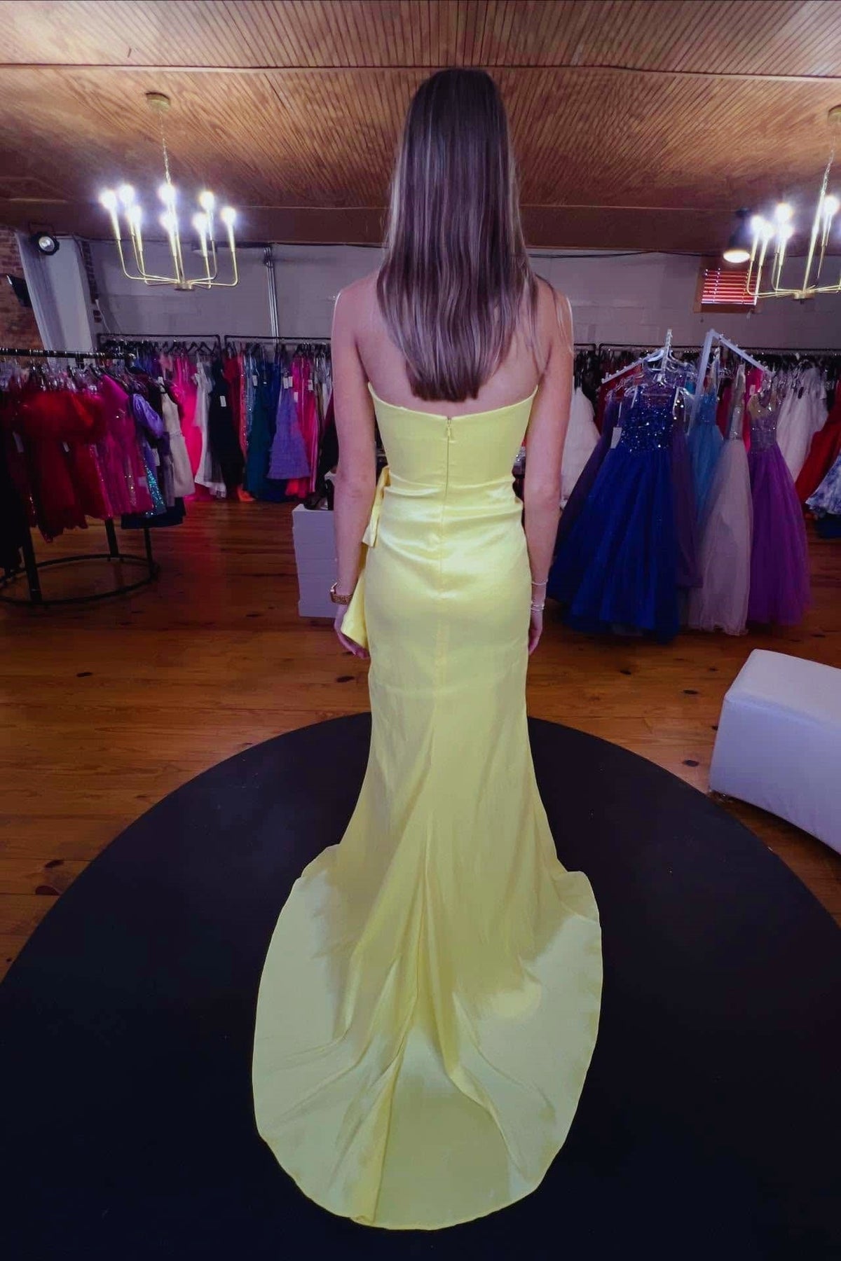 Yellow Strapless Mermaid Ruffle Formal Dress