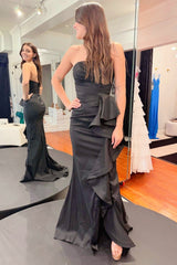 Yellow Strapless Mermaid Ruffle Formal Dress