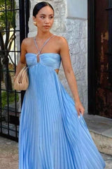 Yellow A-Line Straps Chiffon Maxi Dress