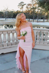 Strapless Pink Fitted Long Formal Dress with Slit