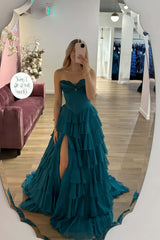 Sweetheart Yellow Ruched Corset Ruffle Long Dress