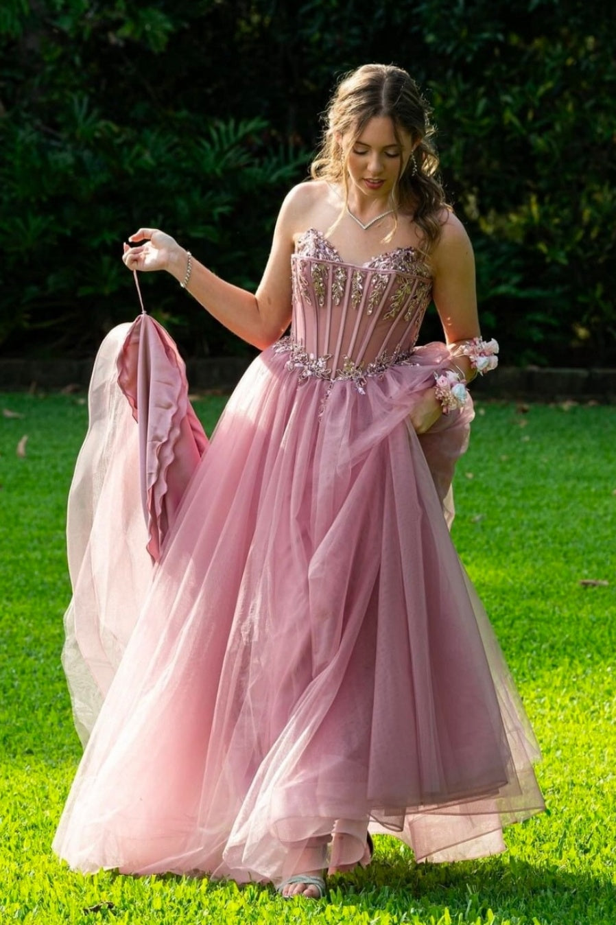 Rose Sweetheart Sequins Long A-line Dress