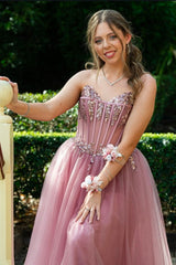 Rose Sweetheart Sequins Long A-line Dress