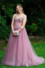 Rose Sweetheart Sequins Long A-line Dress