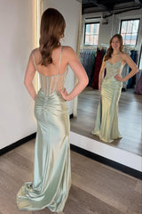 Sage Beaded Side-Slit Mermaid Gown