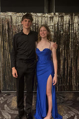 Light Blue Straps Corset Ruched Long Prom Dress