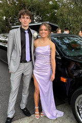 Royal Blue Strapless Ruched Slit Prom Dress