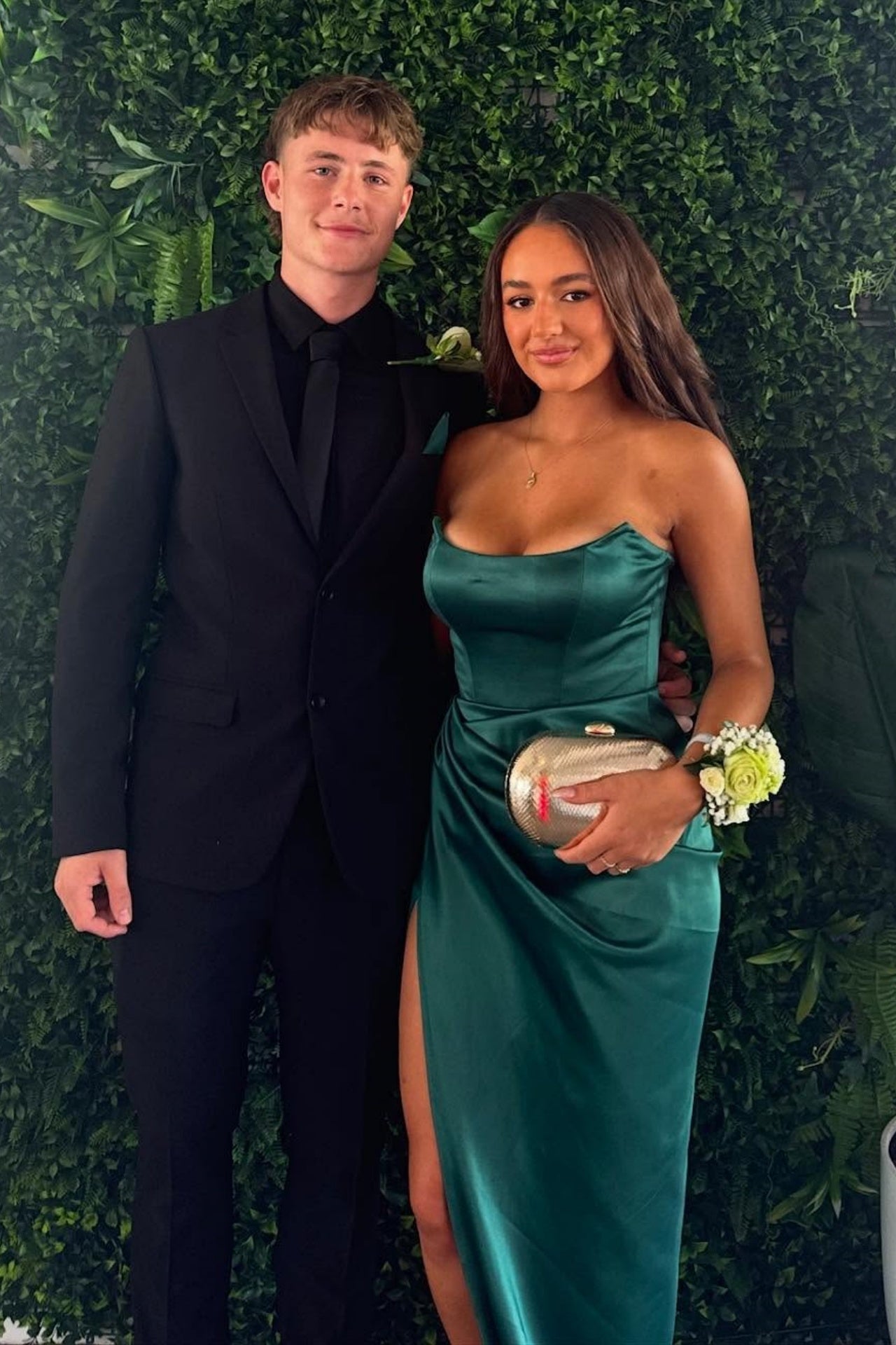 Emerald Green Strapless Ruched Slit Formal Dress