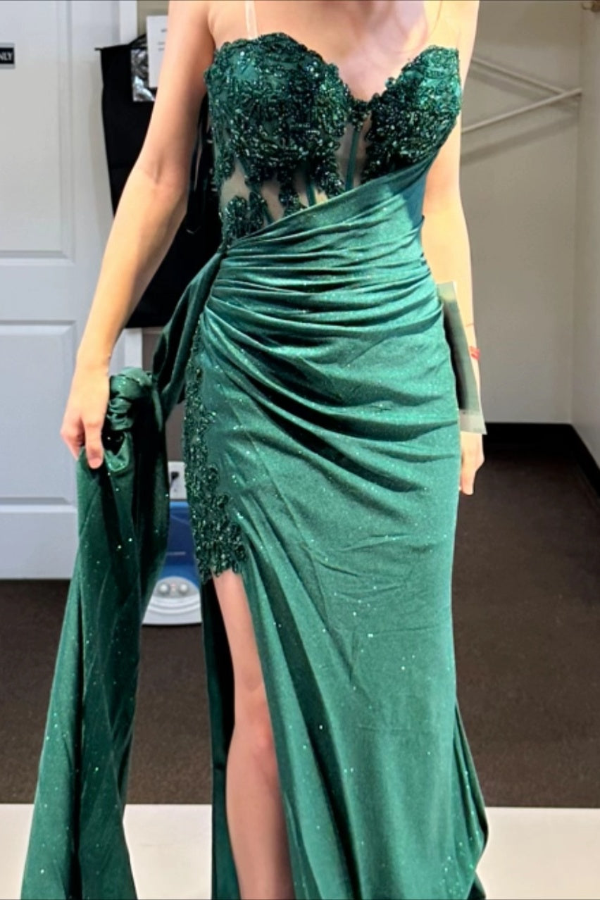 Navy Blue Sweetheart Fitted Prom Dress with Train