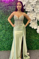 Sage Green Rhinestones Mermaid Prom Dress