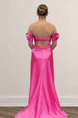 Hot Pink Off-the-shoulder Long Prom Dress