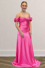 Hot Pink Off-the-shoulder Long Prom Dress