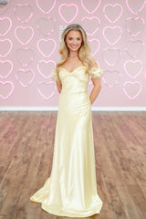 Hot Pink Off-the-shoulder Long Prom Dress