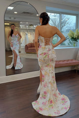 White Floral Sweetheart Sequin Mermaid Gown