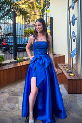Royal Blue A-Line Dress with Bow