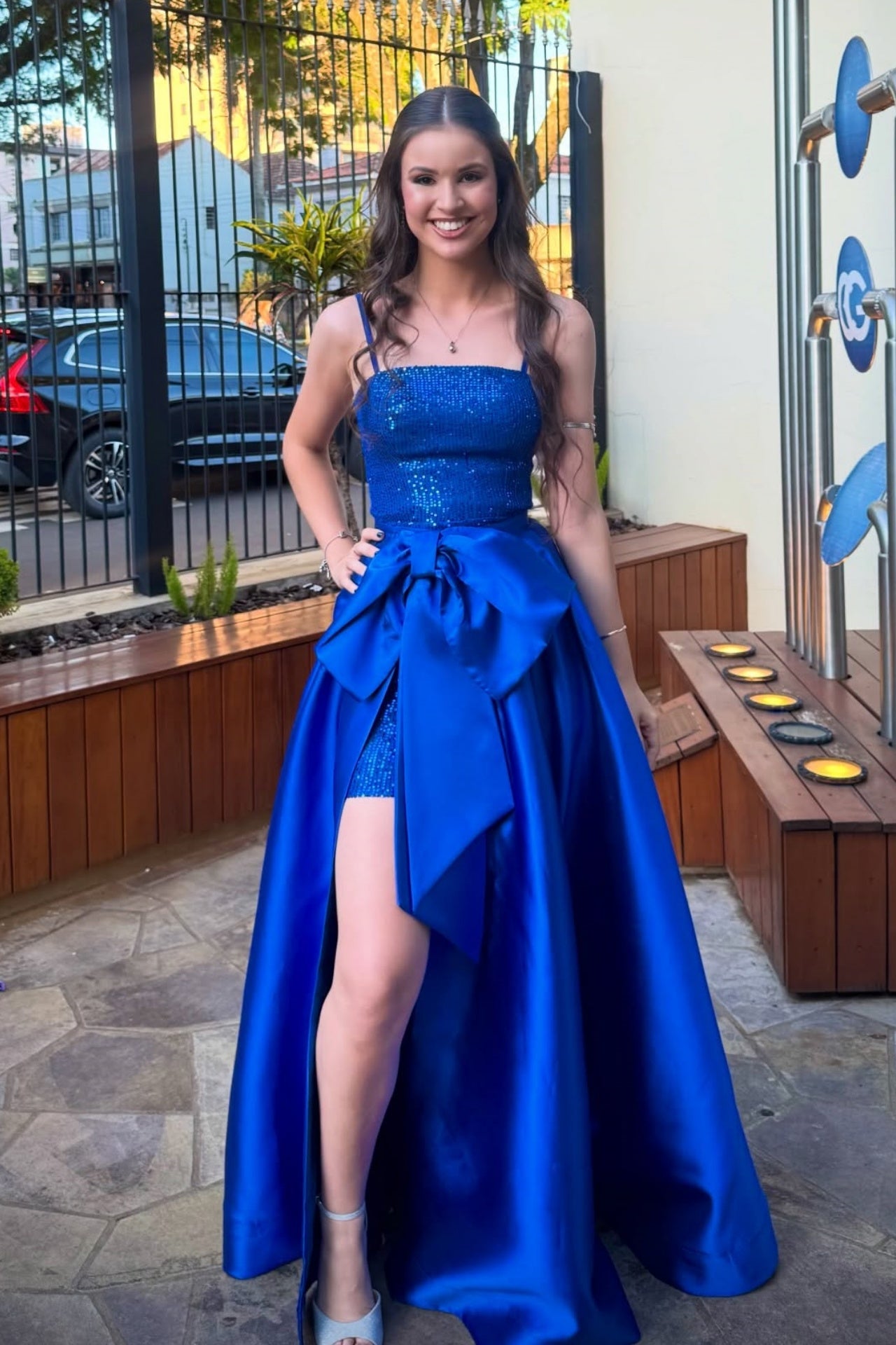 Royal Blue A-Line Dress with Bow